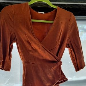 Harper Heritage Wrap style Peplum Top with flow sleeves - Color Copper - Size S